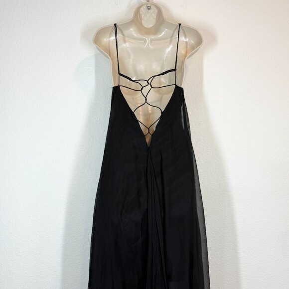 Leon Max Black Handkerchief Silk Maxi Dress Witchy Whimsigoth Train Medium - Picture 11 of 16